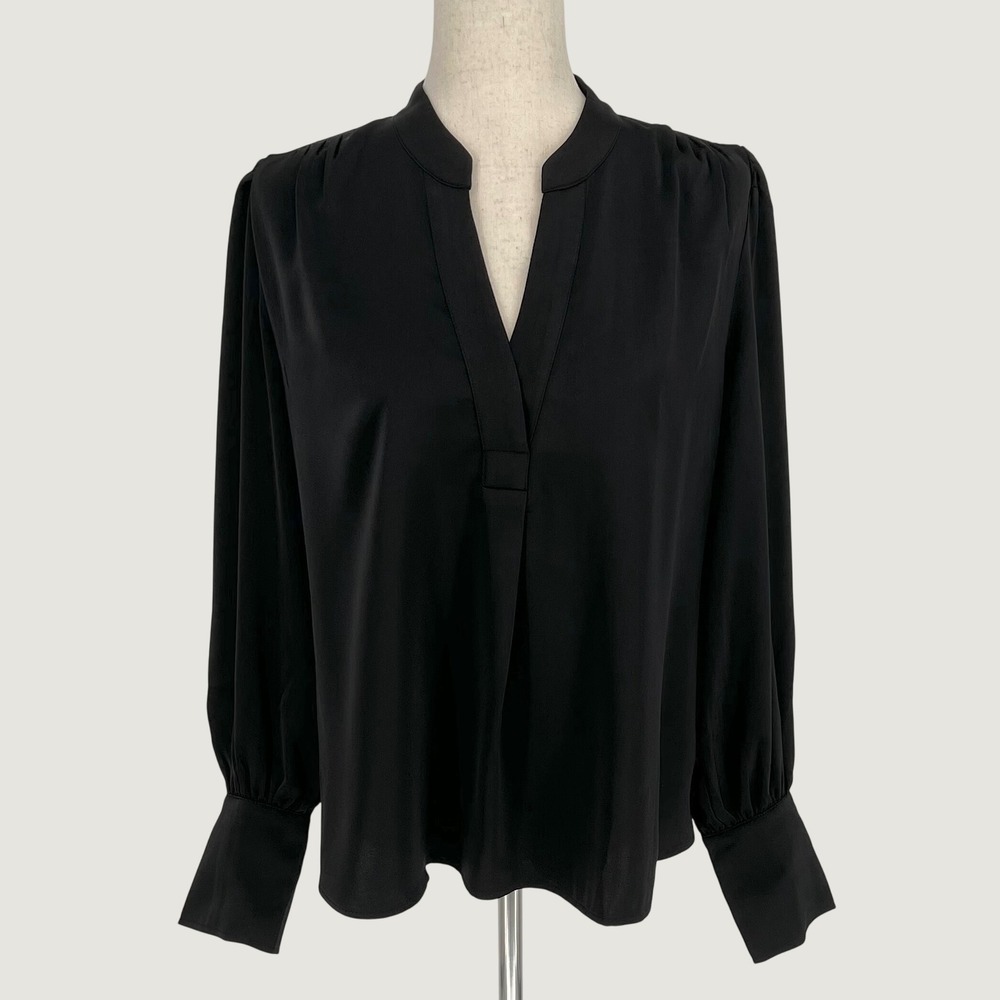 Banana Republic Womens Split Neck Long Sleeve Blouse Size M Black Drapey Chic